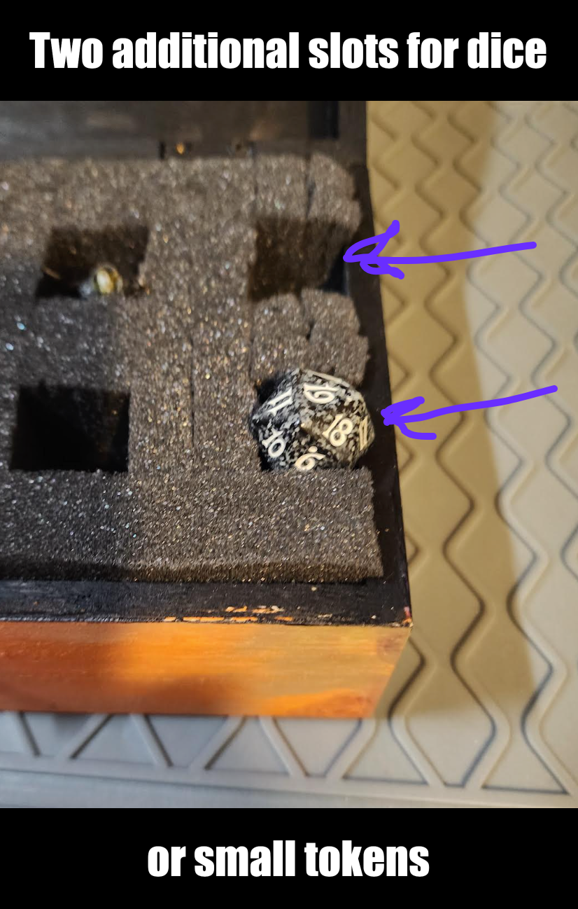 1 handcrafted mini-fig carrying box w/foam : "Nova Sunburst 2026" [box only] Holds 6 Figs + dice